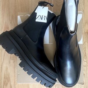 ZARA LOW HEELED LUG SOLE LEATHER ANKLE BOOTS